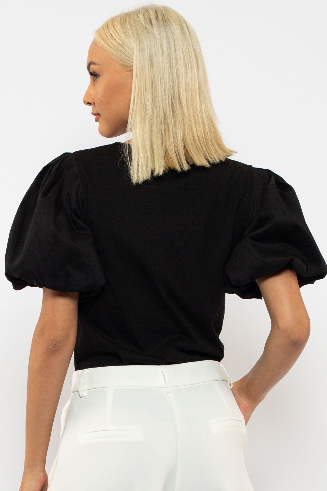 T-SHIRT WITH PUFF SLEEVES BLACK