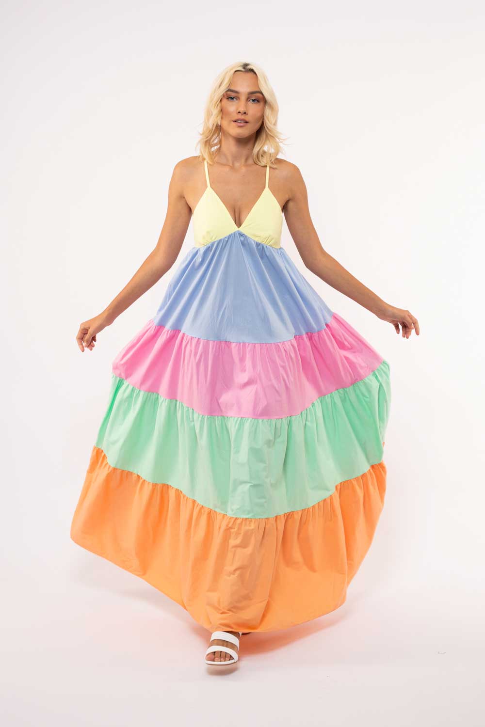 LONG DRESS WITH PANELS MULTICOLOR