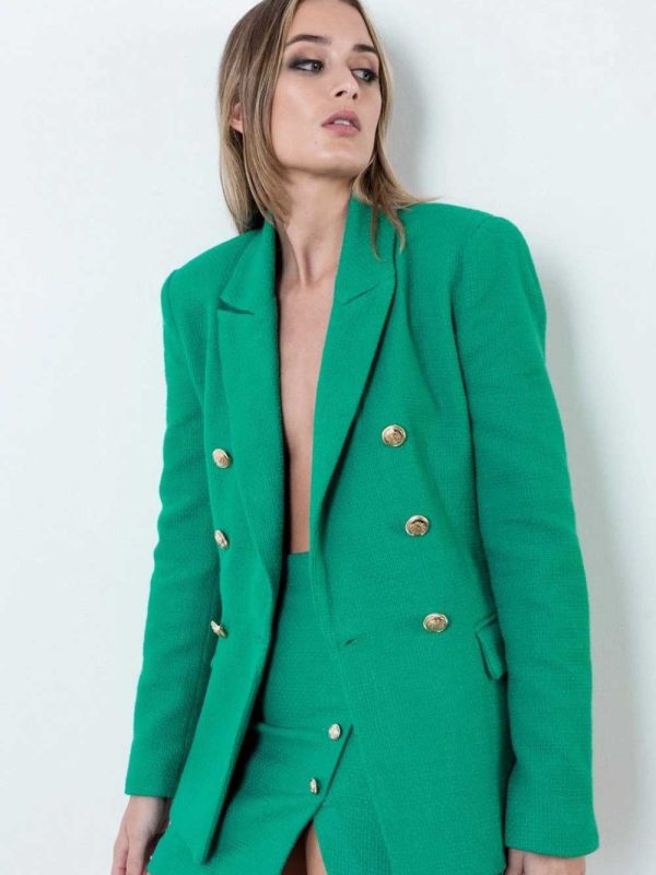 TEXTURED DOUBLE-BREASTED BLAZER GREEN