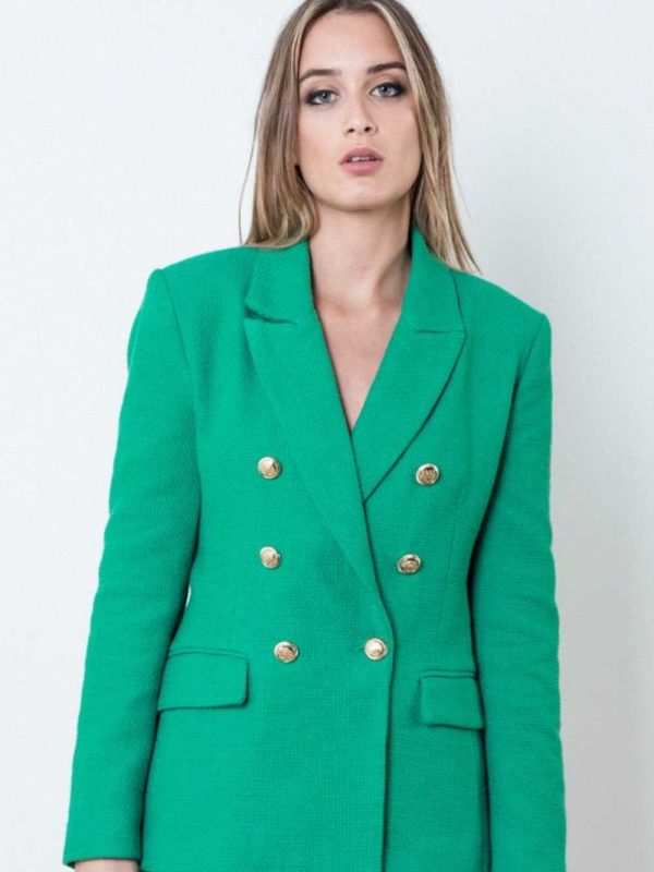TEXTURED DOUBLE-BREASTED BLAZER GREEN
