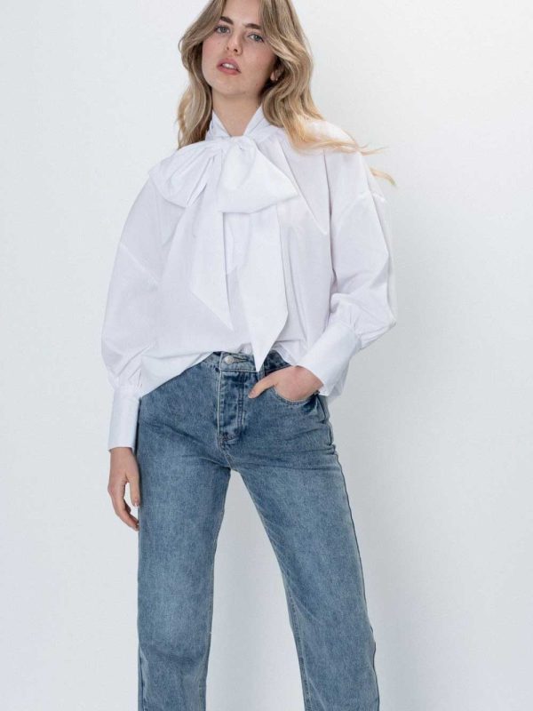 POPLIN SHIRT WITH BOW DETAIL WHITE