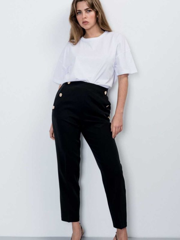 STRAIGHT FIT PANTS WITH BUTTONS BLACK