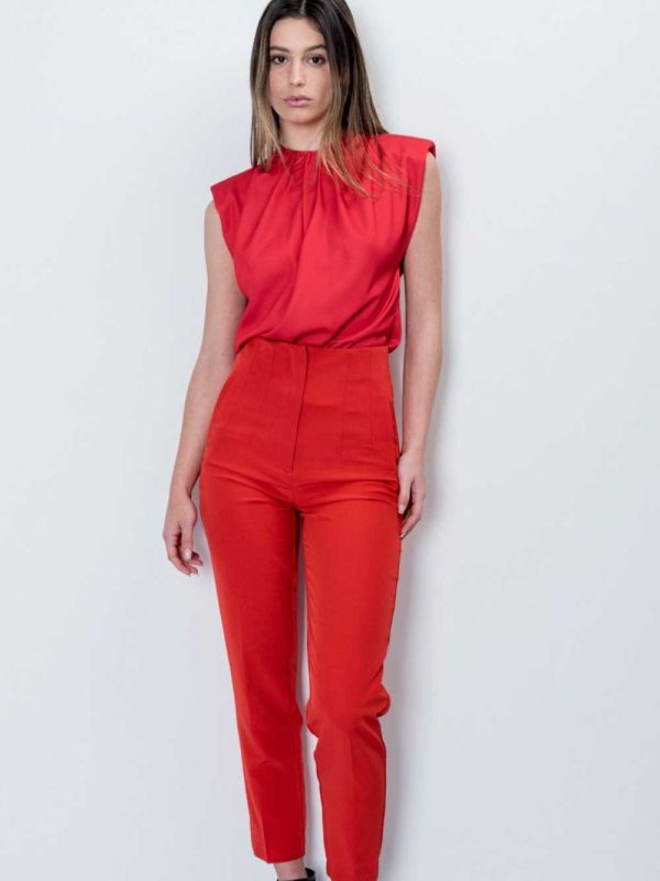 STRAIGHT FIT HIGH-WAIST PANTS RED