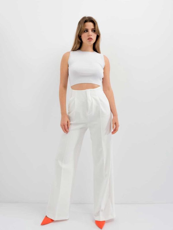 WIDE-LEG PANTS WITH DARTS WHITE